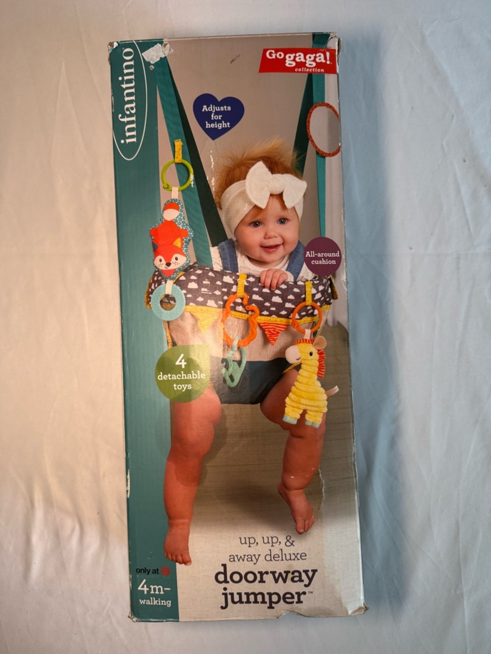 Infantino Teal Doorway Jumper with Multicolor Hanging Toys